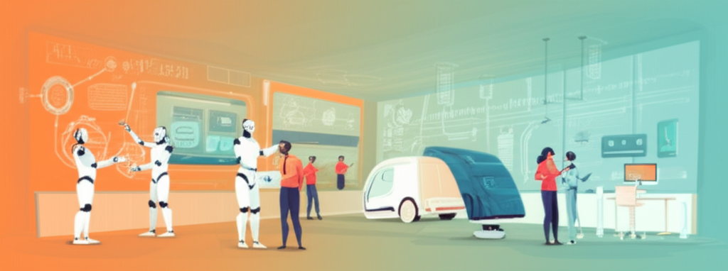 AI 기술 발전과 산업 변화를 나타내는 일러스트