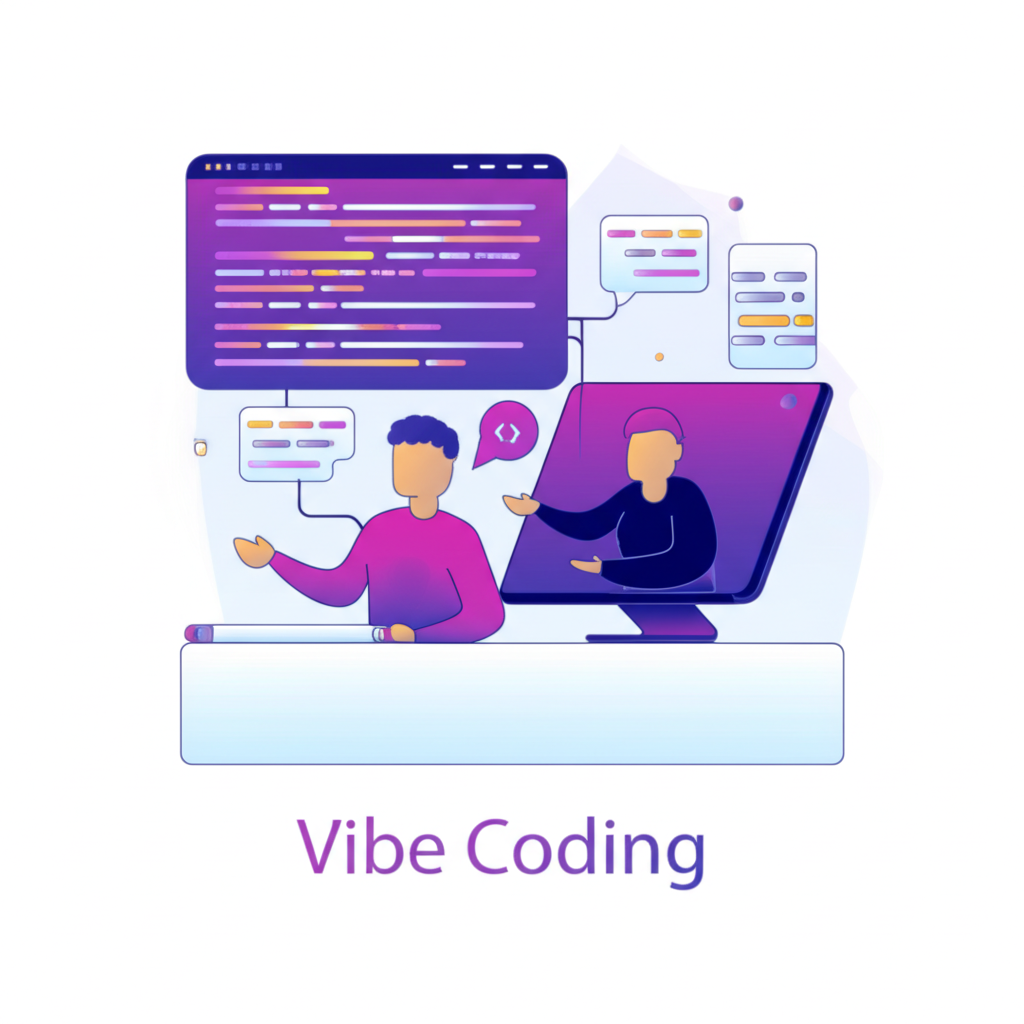 바이브 코딩 개념도 - AI와 대화하며 개발하는 모습